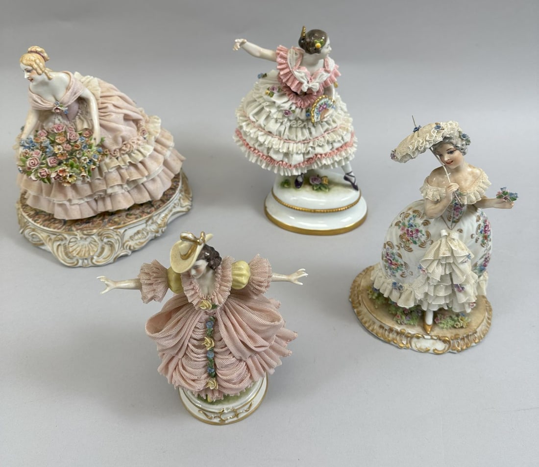 Lot of 4 -Vintage Fabris and MZ Dresden Porcelain Lace Figurines (1 of 5)