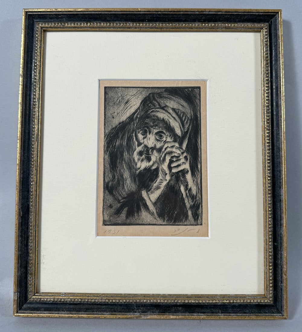 Vintage Etching of An Old Man: Etching of an old man. Illegibly signed, dated 1931. Matted and framed. D: Frame H10.5 x W8.75 in, sight H4.5 x W3.75 in.