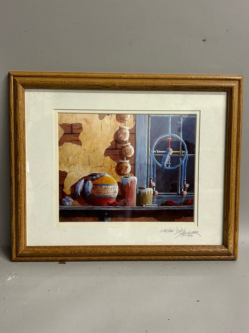 Dirk Schneider Print: Limited numbered print by Dirk Schneider, 38/100, signed and numbered lower right, 7.5"h x 9.5"w (sight), 13"h x 16"w (frame)