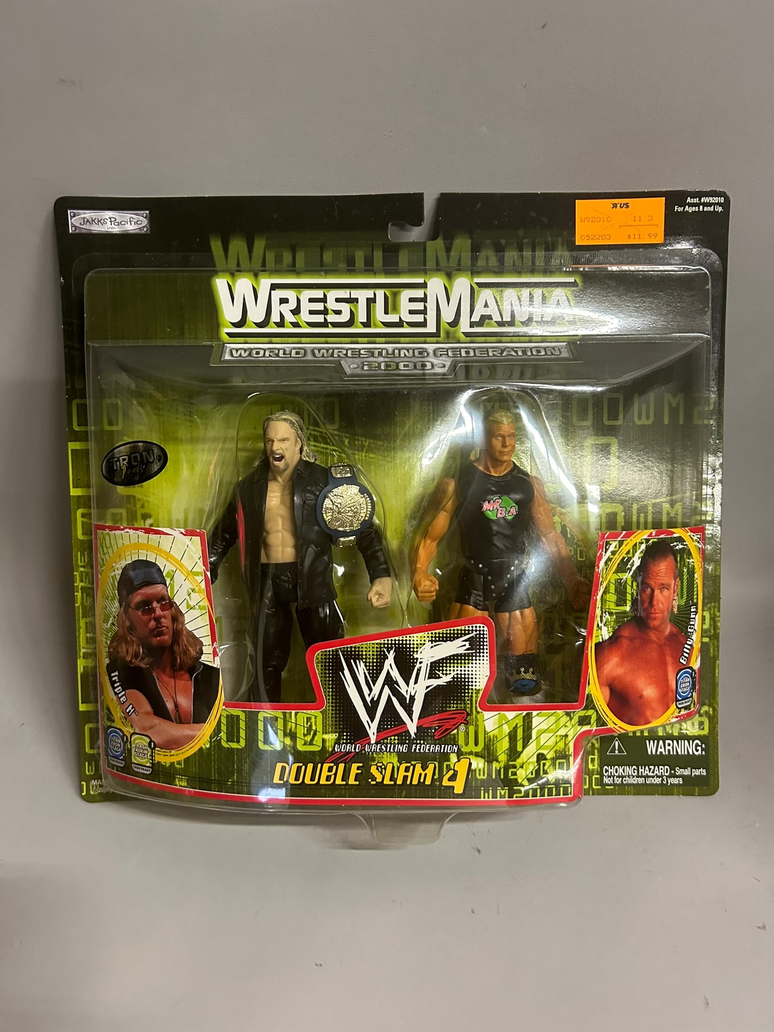 Collection of Jakks Pacific Wrestlemania Double Slam 4 Wrestlers and Summer Slam '99 Superstars: Includes Wrestlemania Double Slam 4 Triple H and Billy Gunn, Chyna and Chris Jericho, Matty Hardy and Jeff Hardy. Includes Sumer Slam '99 Superstars Series 9 Bob Holly.