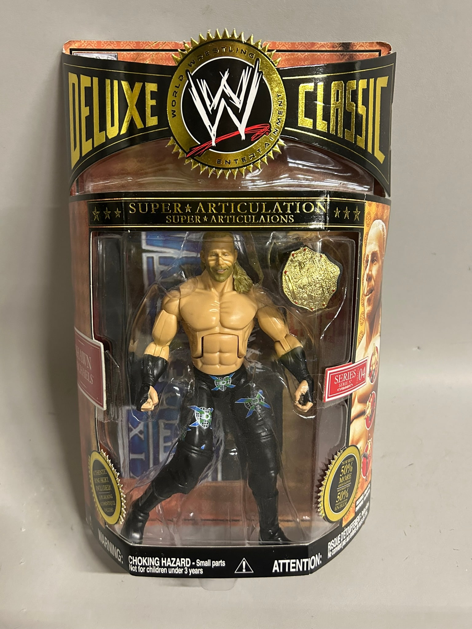 Collection of Various Jakks Pacific Wrestling Action Figures: Includes Deluxe Agression Series Shelton Benjamin and Batista. Includes Deluxe Classic Series 04 Shawn Michaels. Includes Wrestlemania XXIV CM Punk and Royal Rumble Chris Jericho.