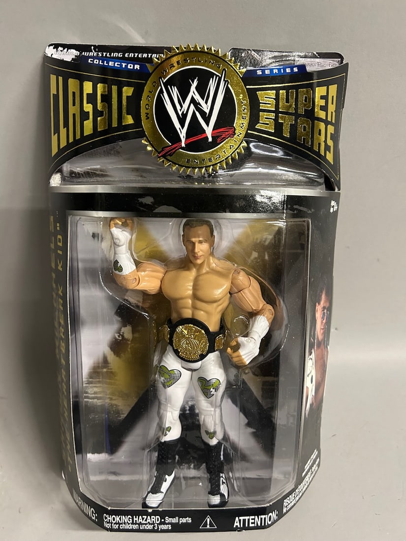 Collection of Jakks Pacific Classic Superstars Series Wrestlers: Includes Classic Superstars Collector Series #14 Honky Tonk Man, Series #13 Bret Hart, Series #21 Chris Jericho, Series #20 Ric Flair, Series #13 Luna Vachon, and Collector Series Shawn Michaels.