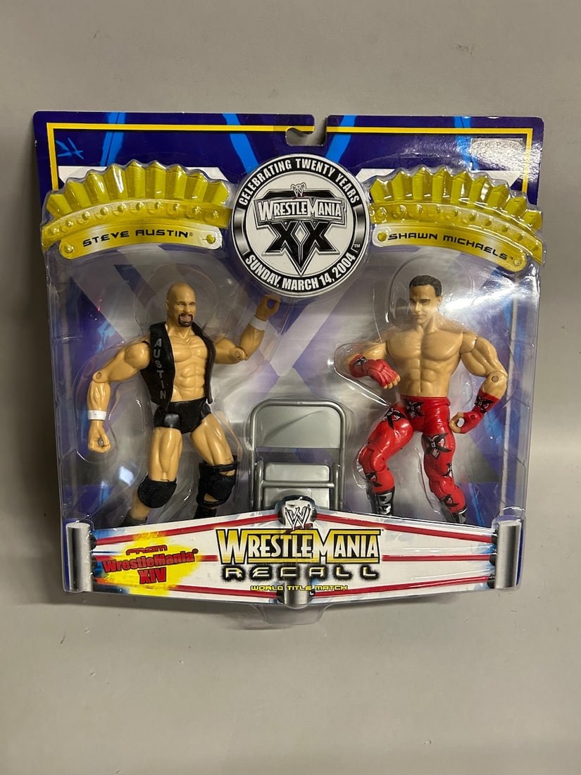Collection of Various Jakks Pacific Combination Sets: Includes Stone Cold Steve Austin with Grapple Gear. Includes Stone Cold Steve Austin with Announcers Table and Raw is War Monitors. Includes Treacherous Trios with Chris Benoit, Booker T, and Randy Or