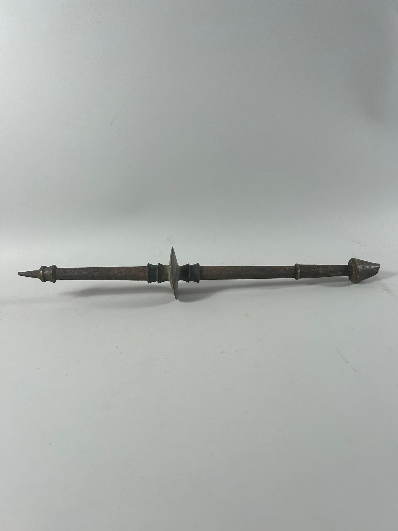 Yoruba Prestige Staff: Ogboni Society copper alloy and iron staff, C19th or early C20th, Yoruba peoples, Nigeria, West Africa. Dimensions (approx.): 17.75" long x 2.75" diameter PROVENANCE:From the estate of Professor Phili