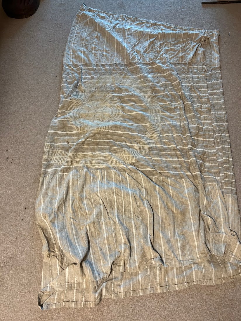 Nigerian Hausa Blouse/Robe: A Hausa blouse/robe with embriodery on both front and back, Nigeria, West Africa. Dimensions (approx.): shoulders 102", height 52", hem 72" PROVENANCE:From the estate of Professor Philip Gould, New Yo