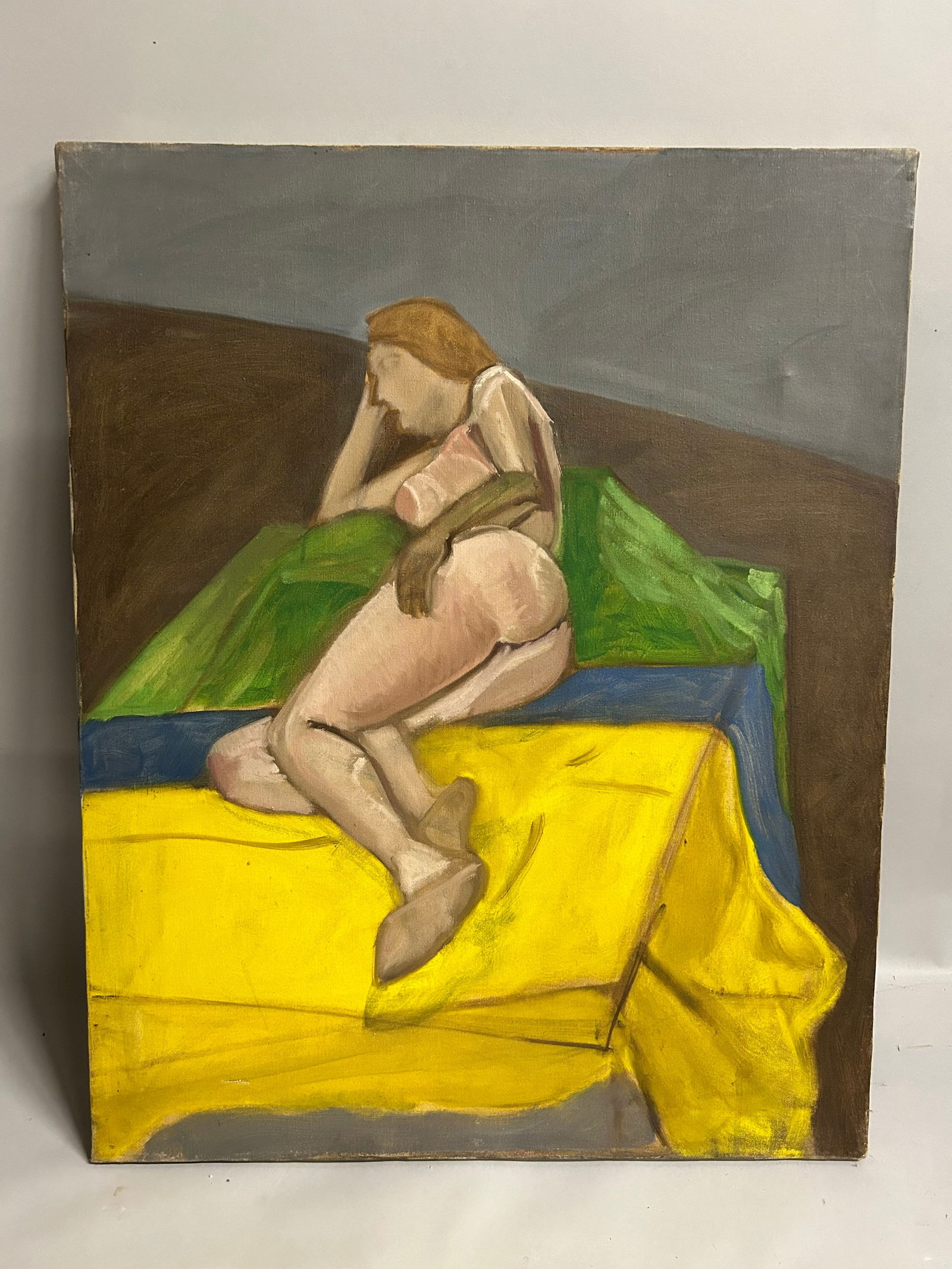 Melton Williams Oil on Canvas Reclining Woman Portrait: 1975 Abstract Nude Woman, oil on canvas, signed verso, 30"h x 24"w