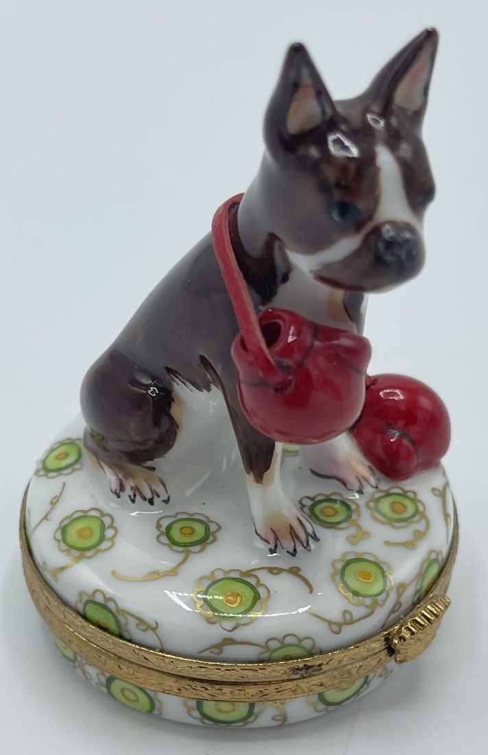 Limoges France Boxer Dog Trinket Box /Pill Box (1 of 9)