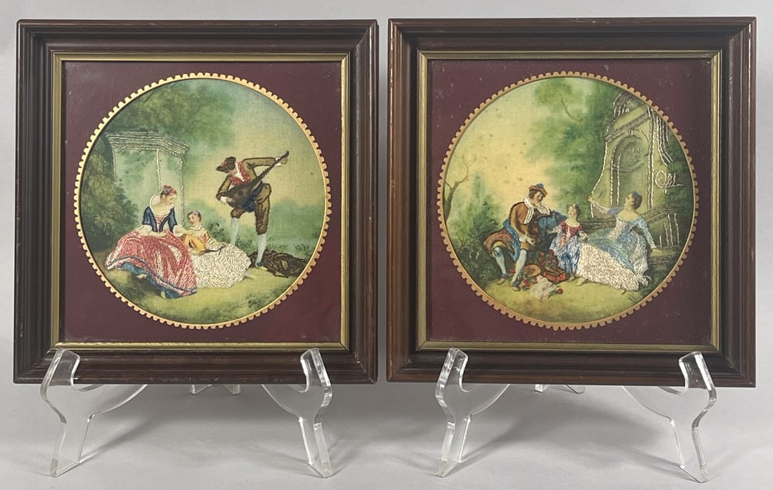 A Pair of Victorian-style Embroidered Fabric Art Wall Decor (1 of 16)