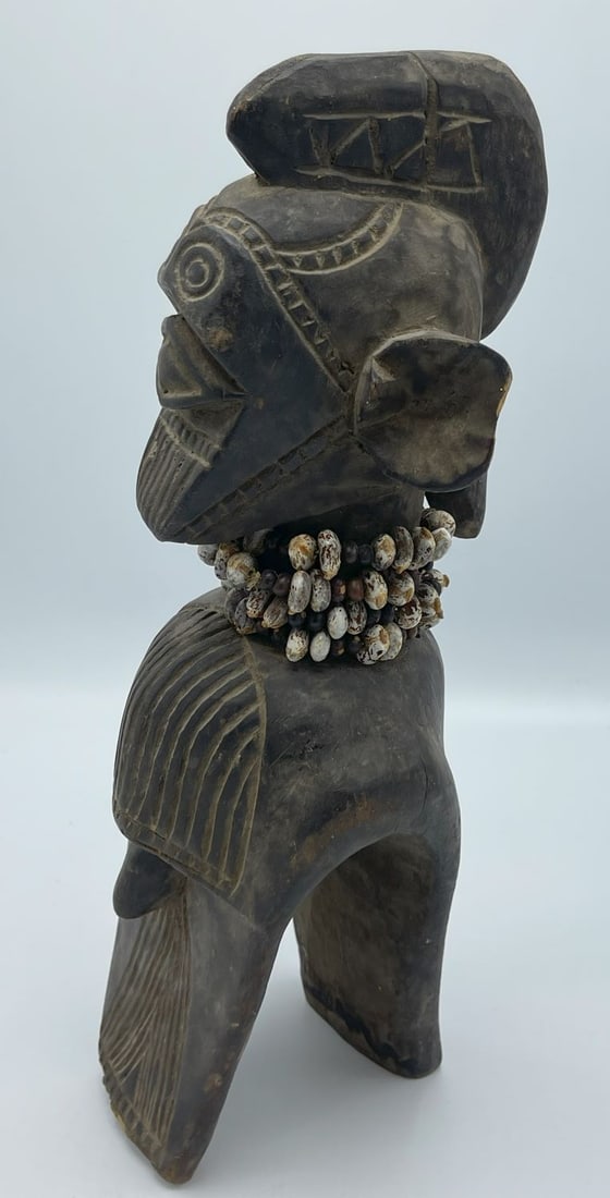 Tribal Shoulder/Yoke Mask - African Art: Tribal Shoulder/Yoke Mask - African Wooden Art w/Bean Necklace. 16.25"h x 5.5"w x 5.5"d