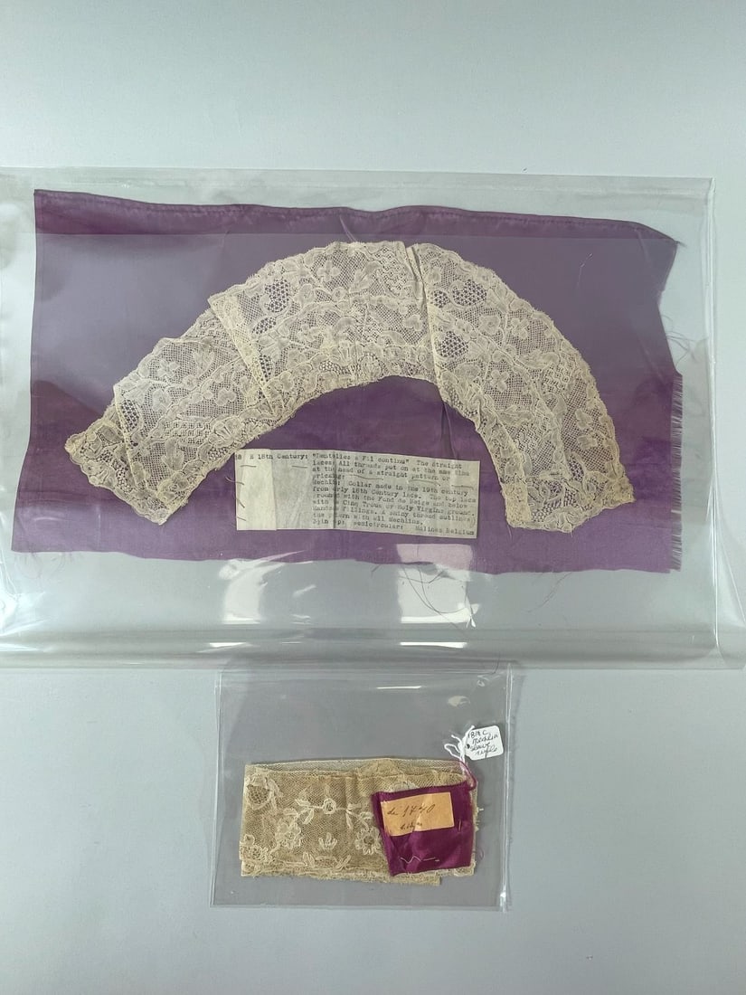 Vintage18th-20th Century Collar Mechlin Lace Collar & 1740's Sleeve Ruffle Crochets (2): Lot of 2 - Vintage 18th-20th Century Collar Mechlin Belgium Lace | 1740's Mechlin Sleeve Ruffle. Lace Strip Crochets 42.5"l x 2.5"w Collar Approx. 14"l x 3"w