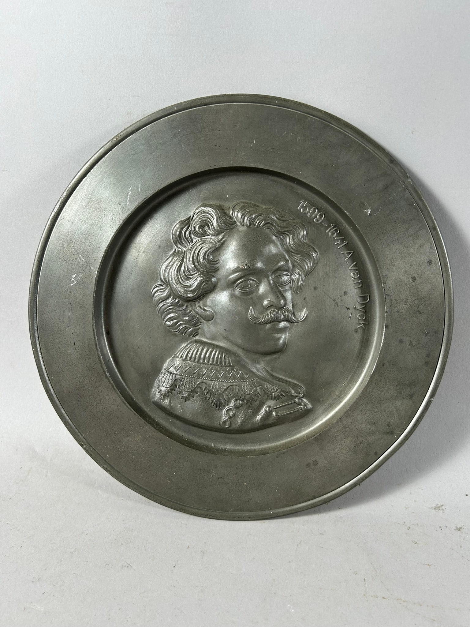 Vintage Collector A. Van Dyck Pewter Wall Plate: Vintage Collector Pewter Wall Plate. 1599-1641 A.Van Dyck. 1/2"h x 10"w (diameter)
