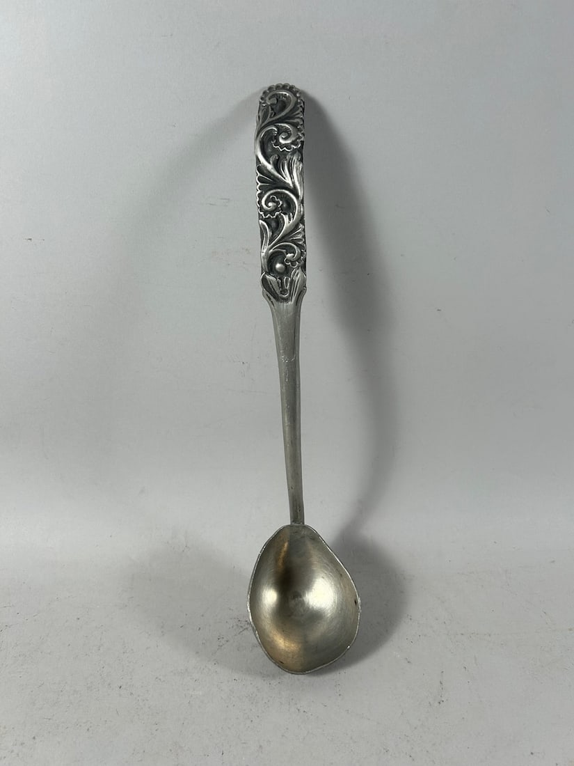 Vintage Pewter Soup Ladle: Vintage Pewter Soup Ladle with Hammered Bowl. 9"h x 3"w x 11.5"l
