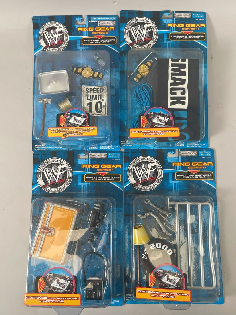 Collection of Jakks Pacific Ring Gear Series 3 and 4 (4): Lot of 4 - Includes Ring Gear Series 3 and 4 Belts, Chests, Cameras, Tires, Road Signs, and more.