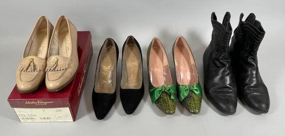 Mixed Vintage Lot of 4 - Brand Name Shoes: Salvador Ferragamo, J.Miller, Andrew Geller Shoes and