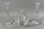 TIFFANY & CO Glass Candle Holders (2) and STEUBEN Glass Crystal Ram's Head Candy Dish