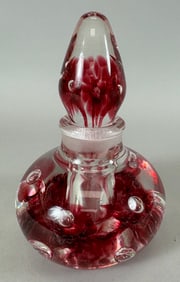 Vintage JOE RICE Blown Art Glass Floral Pink Floral Perfume Bottle