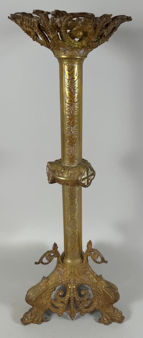 Antique Brass Candlestick: Antique brass candlestick. D: 22.75"h x 7.0"w.