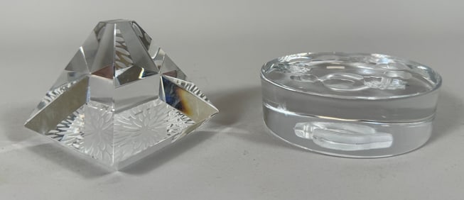 Group of Two (2) Paperweights- Hoya of Tokyo Crystal Pyramid and Sevres Crystal France