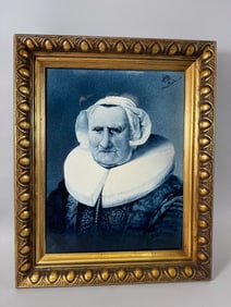 Antique Framed Handpainted Ceramic Woman Portrait