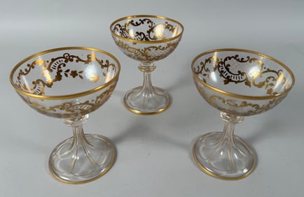 Lot of 3 - Vintage Wine Goblets with Gold Trim