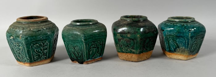 Lot of 4 - Vintage Chinese Ming Style Turkuoise Glazed Pottery Ginger Jars