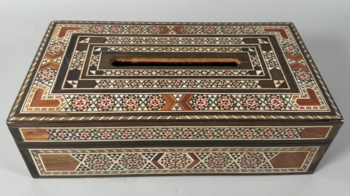 Vintage Mother of Pearl Inlaid Wooden Tissue Box