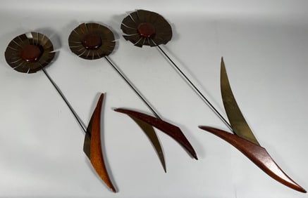 Set of 3 - Vintage MCM MASKETEERS Metal Flowers Wall Art