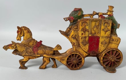 Vintage Cast Iron Double-Sided London Mail Carriage / Stage Coach Door Stop