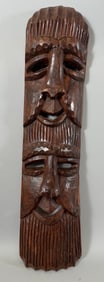 Vintage Hand Carved Wooden Tribal Mask Wall Hanging