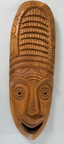 African Style Wooden Tribal Mask Carved and Signed by T. Morin.