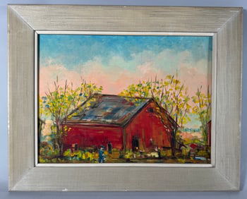 Oil Painting on Board Barn Scene