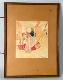 Watercolor Painting of Mexico Bazaar Scene by K. Rodriguez