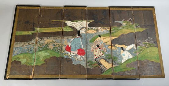 Antique Japanese Folding Screen Painting