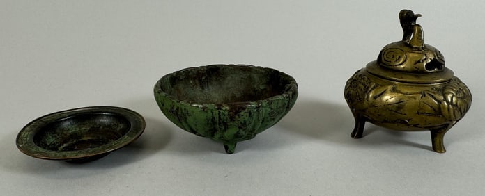 Lot of 3 -Antique/Vintage Brass/Cast Iron Insence Burners