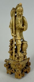 Vintage Chinese Soapstone Hand Carved Fisherman Statue
