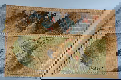 Lot of 2 - Vintage Asian Bamboo Hanging Wall Scrool
