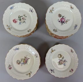 Vintage Royal Copenhagen Denmark Floral Design Bread & Butter Plates - Set of 19
