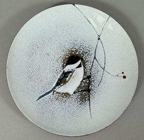 Vintage Enameled Chikadee Bird Plate