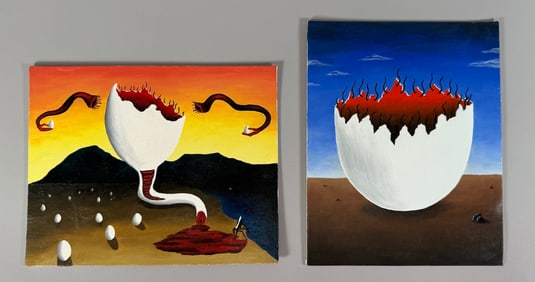 Lot of 2 - Surrealist Paintings by Von Taylor Signed