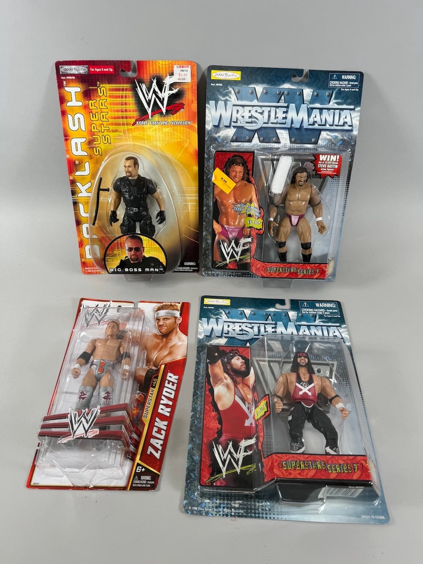 Lot of 4 - WWF Action Figures in Original Boxes Zack Ryder Stone Cold Steve Austin X-Pac Big Boss: WWF Action Figures in Original Their Boxes: Zack Ryder, Stone Cold Steve Austin, X-Pac, and Big Boss Man. Jakk Pacific, Inc.