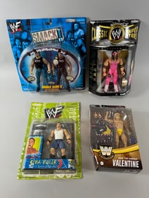Lot of 4 - WWE and WWF Action Figures in Original Boxes: Bradsaw vs Farrooq, Double Slam 5. Ken