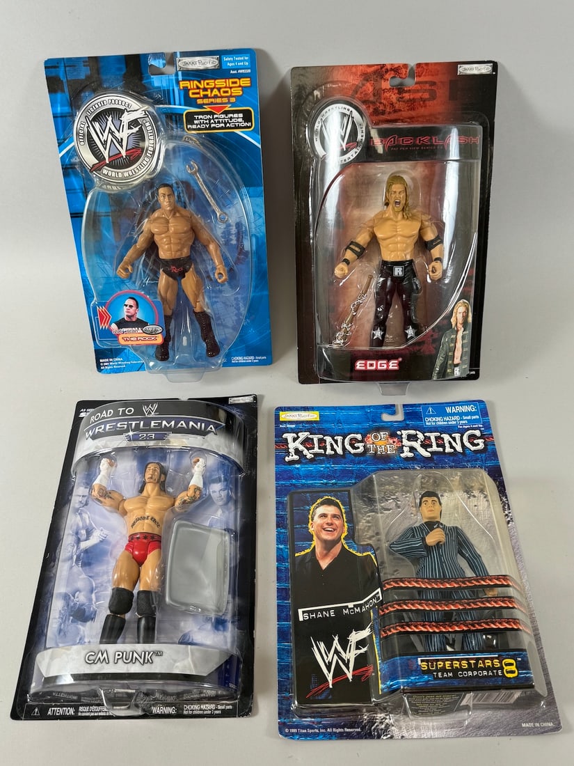 Lot of 4 - WWE and WWF Action Figures in Original Boxes: Edge, Backlash, Pay Per View Series 13. CM (1 of 6)