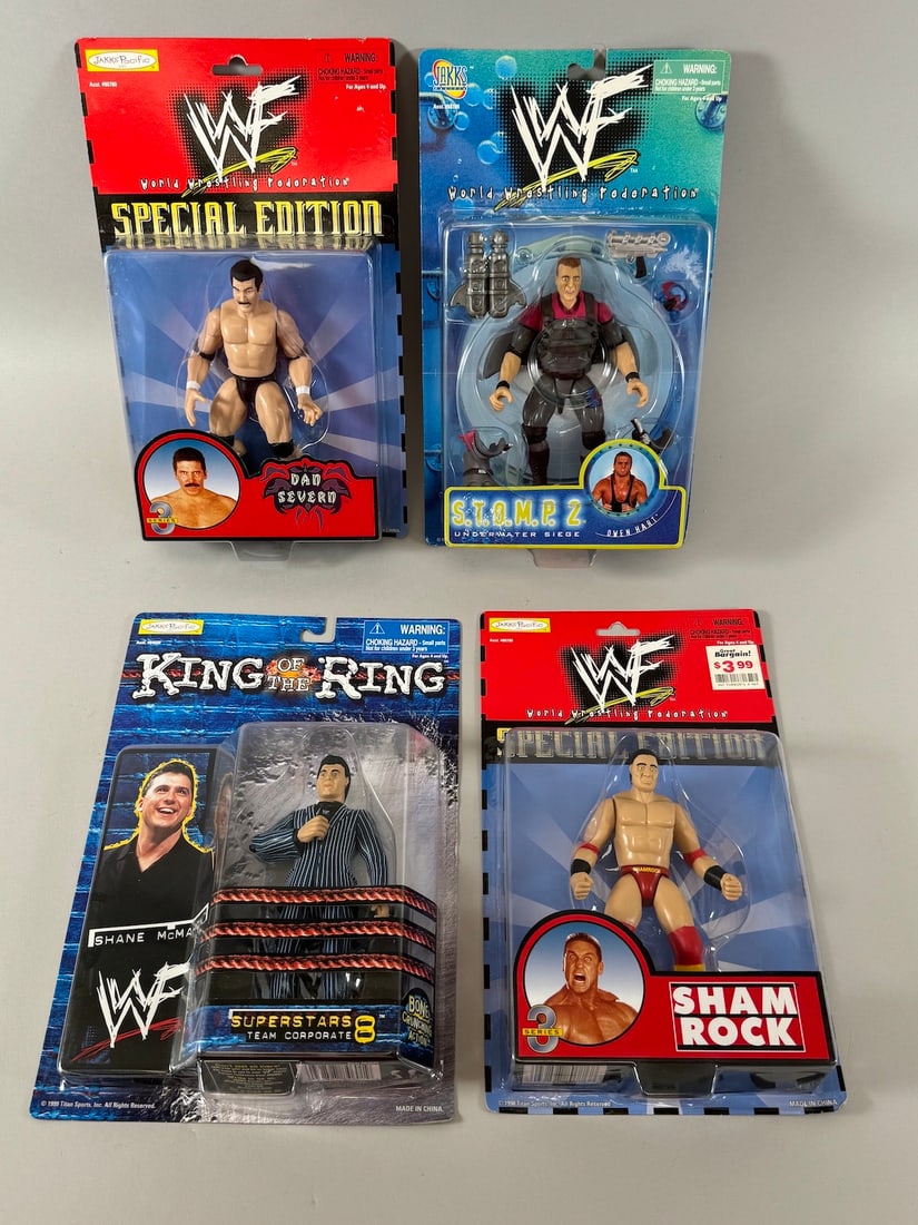 Lot of 4 - WWF Action Figures in Original Boxes: Dan Severn, Special Edition, Series 3. Owen Hart, (1 of 6)