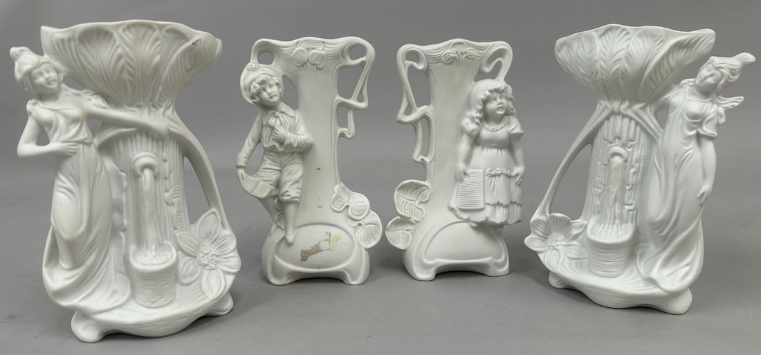 Lot of 4 - RPM Germany Vintage White Porcelain Bisque Figures Bud Vases. (1 of 4)