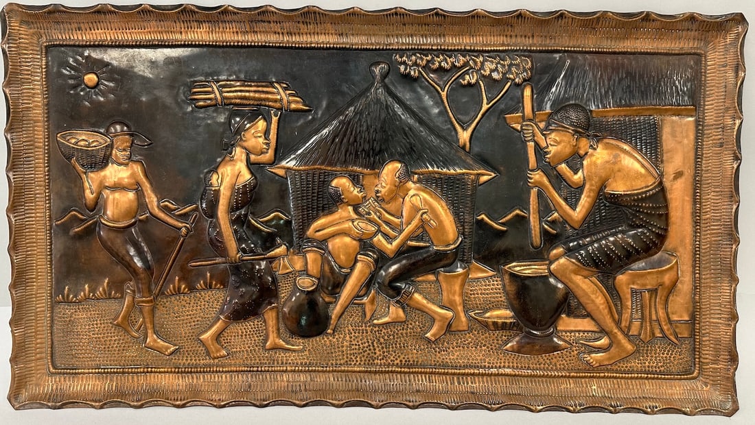 Rural African Village Scene Copper Wall Plaque. (1 of 6)