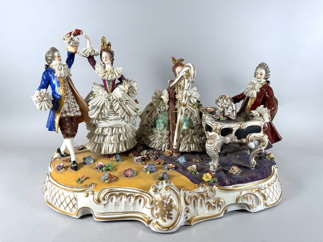 Vintage Large Dresden Lace Porcelain Musical Group (1 of 18)