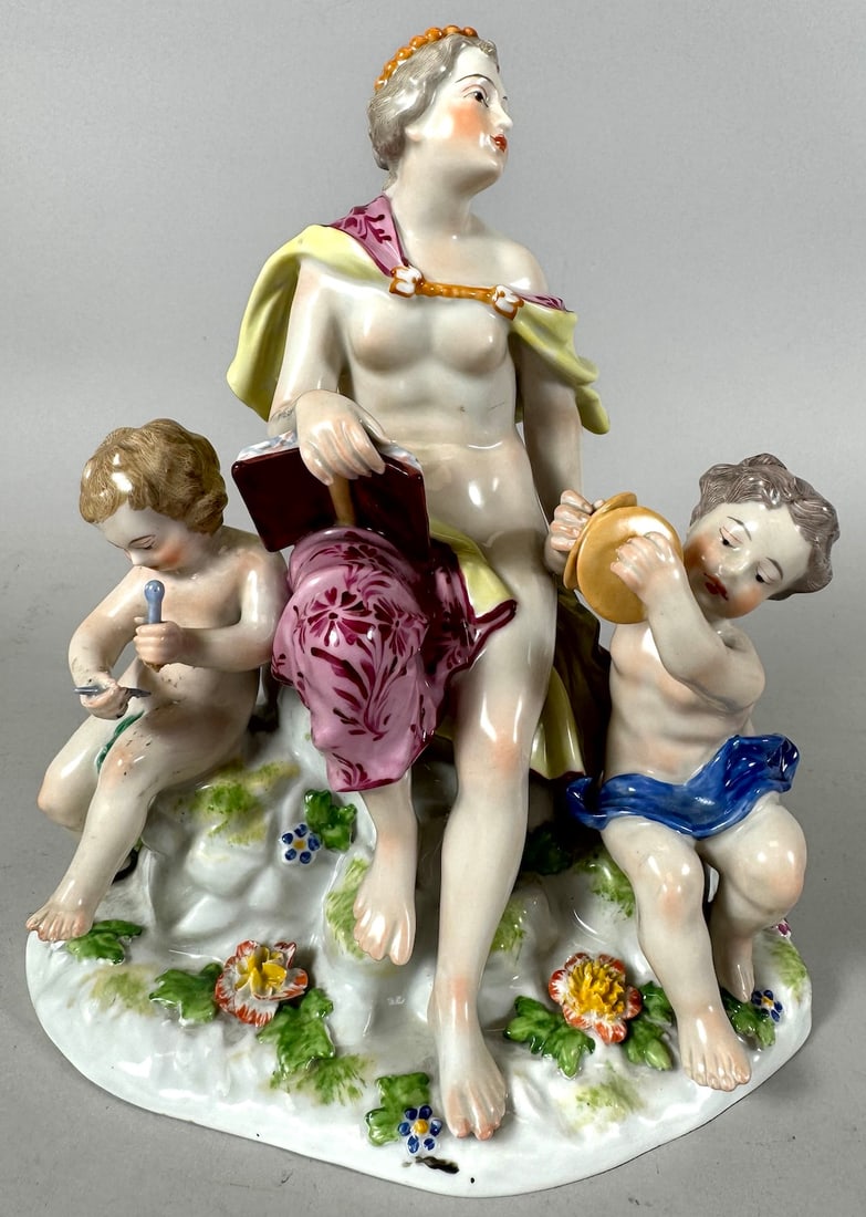 Austrian Meissen-Style Group Figurine: Meissen-Style Group Figurine. Austrian mark. D: 7.5"h x 7"w x 4.5"d