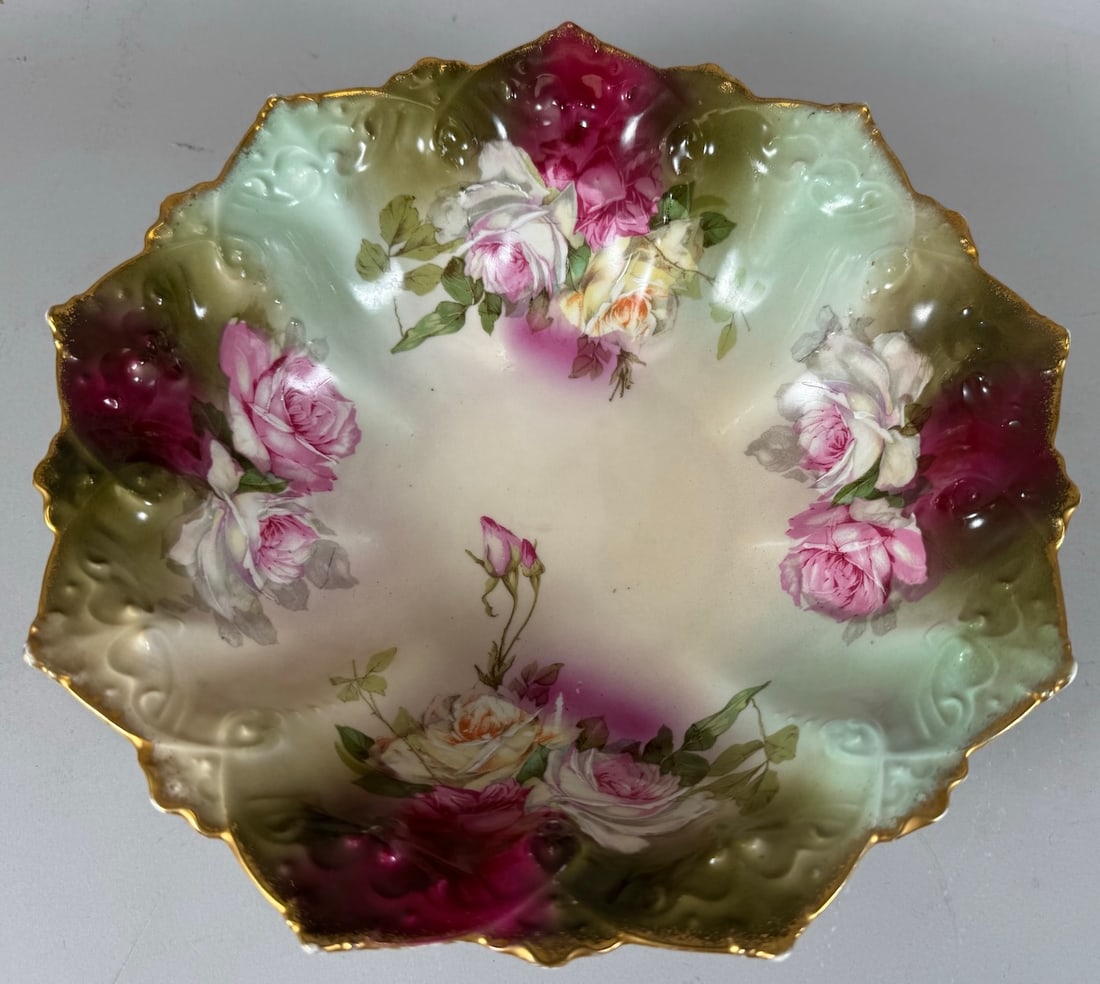 Vintage M.Z. Austria Large Porcelain Roses Bowl (1 of 12)