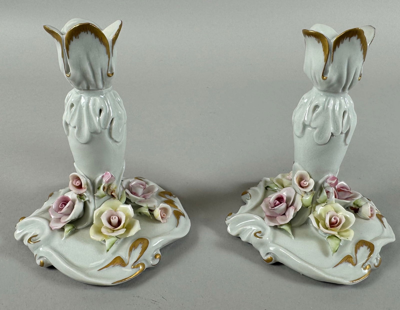 Pair of Vintage Capodimonte Porcelain Floral Candle Holders (1 of 5)