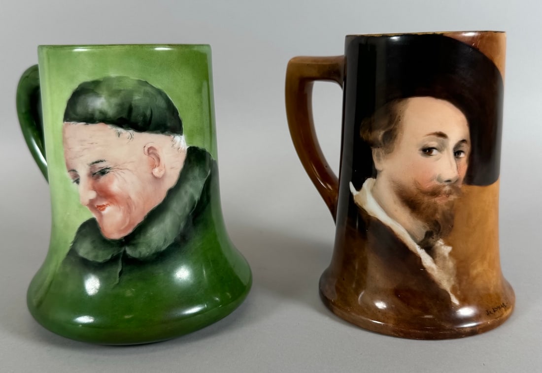 Lot of 2 - Vintage Hand Painted Portrait Limoges Mugs (1 of 17)